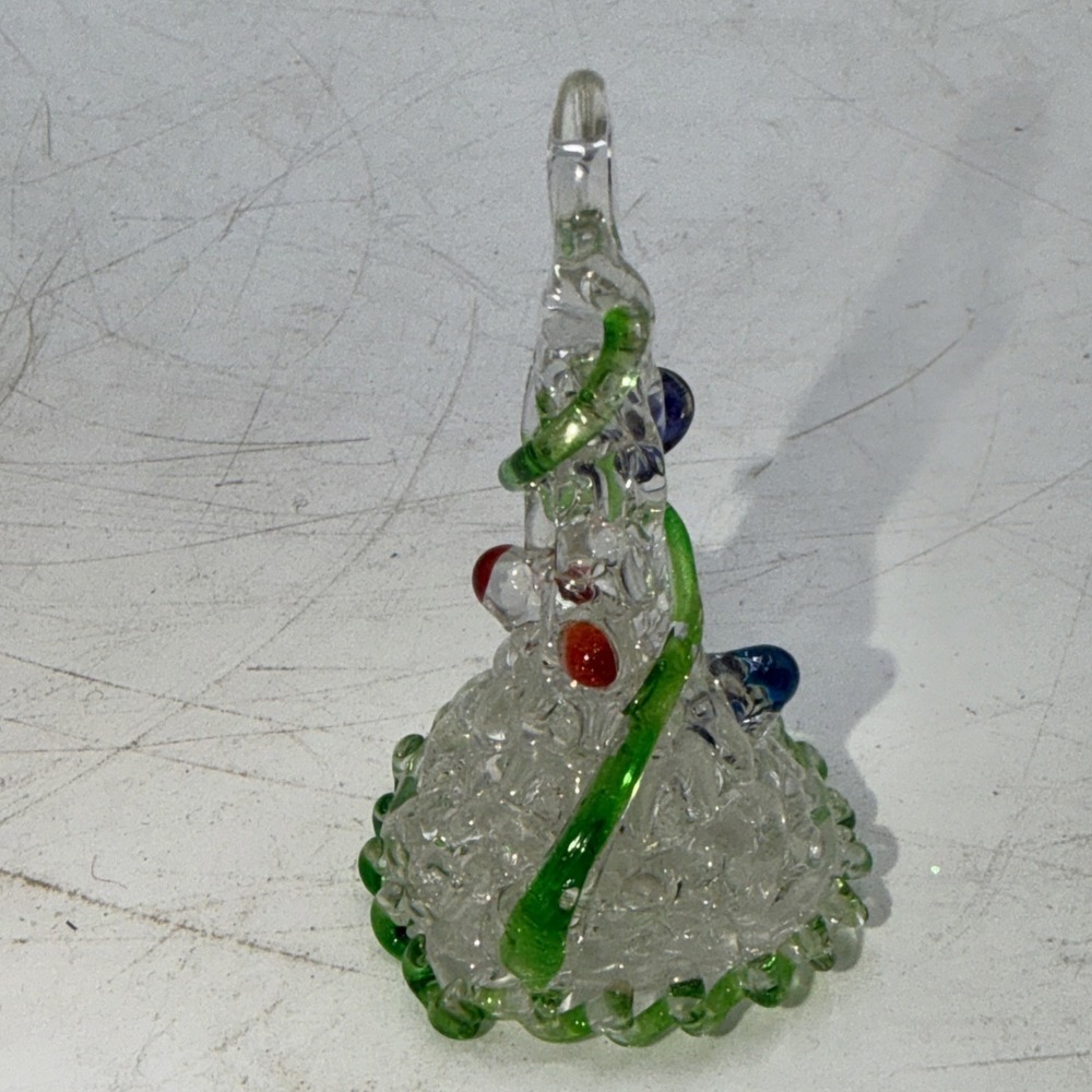 Vintage Spun Glass Christmas Ornament Green Red Blue - Picture 2 of 6